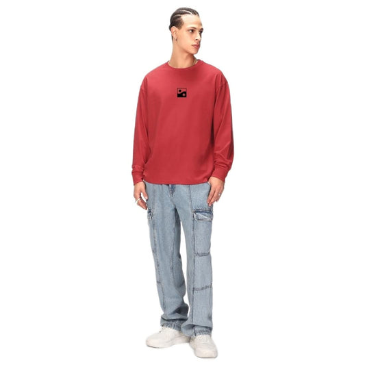 Bewakoof MenS Typography T-Shirt- Oversized Fit, Round Neck, Full Sleeves 559448_Red_M