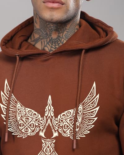 ADRO Men's Printed Hoodie, Downtown Brown, Size 30, Model H24-BIRD-BR, Comfortable Cotton Sweatshirt for Men