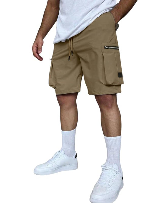 SMOWKLY Authentic Mens Cotton Classic Cargo Shorts || Elastic Waist & 4 Pockets || Regular Fit Above Knee Length Chino Half Pan