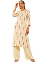 Soch Womens Beige Cotton Ikat Printed Straight Kurta With Sequins