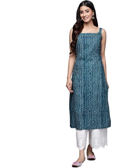 Varanga Women's Cotton Straight Kurta Set (KR_VKUR1039_Teal