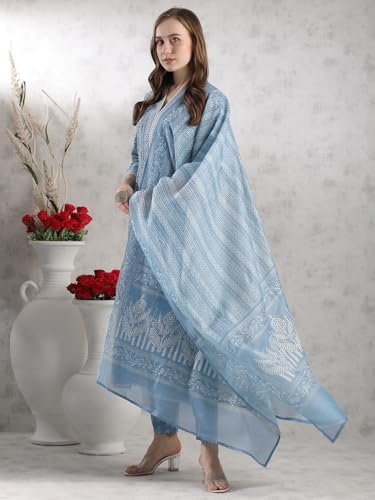 GoSriKi Women's Viscose Blend Kurta Set with Trousers & Dupatta, 5XL, Blue, Model SONEVA BLUE-VKS02-GS