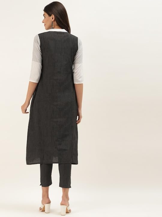 Varanga Women Black & White Striped Kurta with Trousers