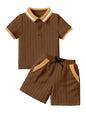 AVANOVA Boys 2-Piece Outfit Set  Brown Knitted Polo Collar Short Sleeve T-Shirt with Matching Shorts | Casual Summer Clothing fo