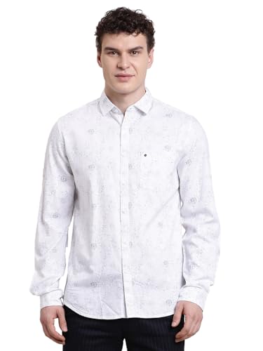 Turtle Men Slim Fit Printed Pure Cotton White Casual Shirt