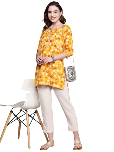 anubhutee Women's Rayon Printed Straight Kurti ABWKA2447_OR_L_Orange