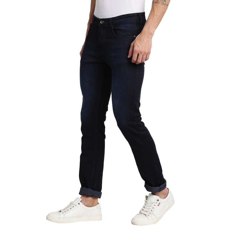 Turtle Men Navy Blue Narrow Fit Solid Jeans