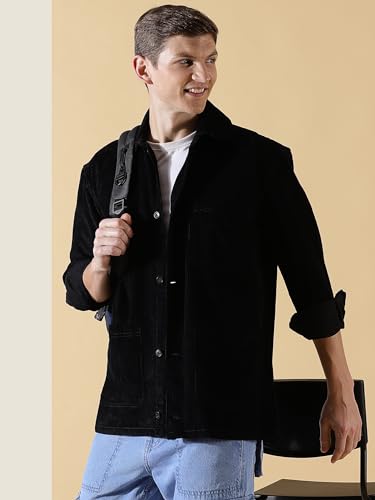 Thomas Scott Mens Striped Relaxed Fit Shirt (TS1170_Black