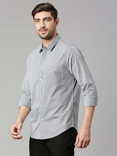 Thomas Scott Mens Solid Slim Fit 100% Cotton Casual Shirt with Spread Collar and Long Sleeve Navy