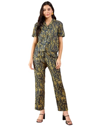 Pivl Women Shirt Pant Navy Abstract Print Co-Ord Set_2X-Large