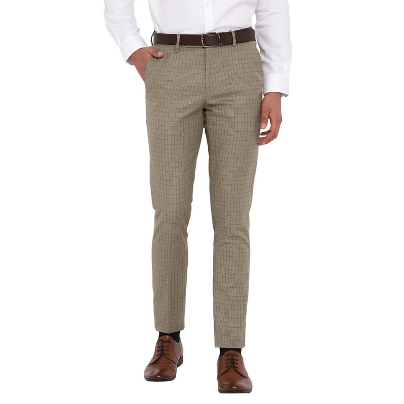 Turtle Men Beige Checked Ultra Slim Fit Trousers