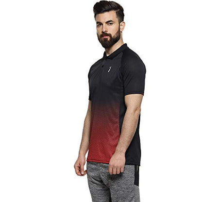 Campus Sutra MenS Jet Black & Crimson Red Ombre Polo Activewear T-Shirt For Casual Wear | Spread Collar | Short Sleeve | Button