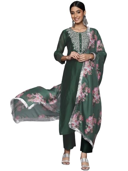 Varanga Women's Floral, Geometric, Polka Dot Green Fashion Vest