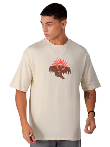 The Indian Garage Co Men Boxy Oversized Graphic Back Printed Round Neck Tshirt