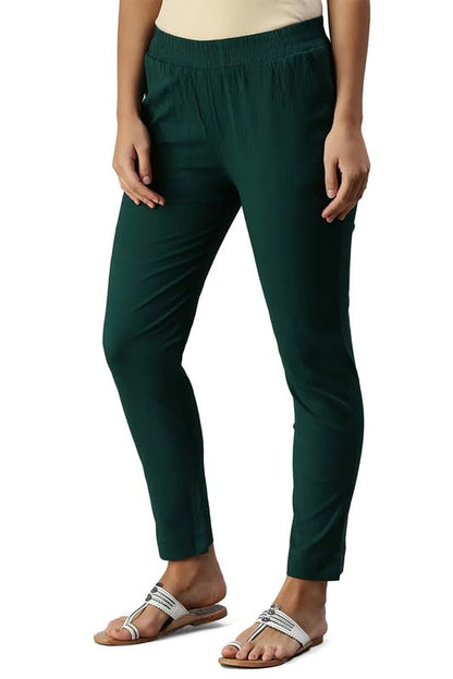Soch Womens Green Viscose Solid Ankle Length Pant