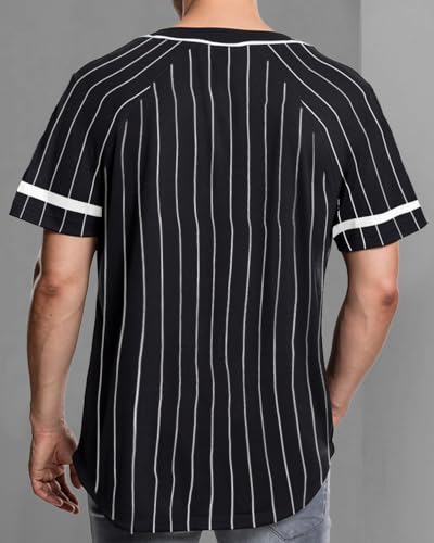 Noble Monk MenS Casual Shirt | Striped Pattern | V-Neck With Button Down Design | Half Sleeve Shirt For Men Black