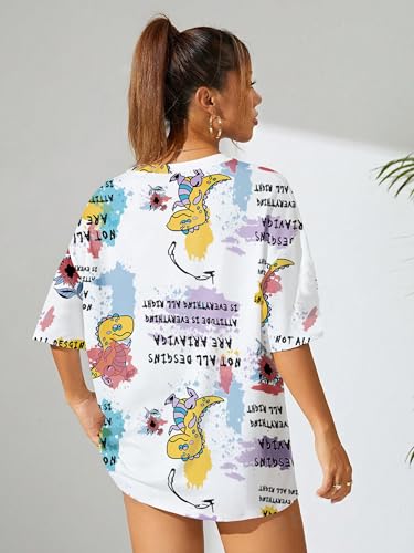 Noble Monk Women Casual Printed Round Neck Top | Colorful Print | Drop Shoulder | Half Sleeve | Regular Fit T-Shirt For Women