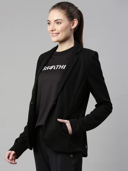 Enamor Athleisure Slim Fit Single Breasted One Button Sporty Blazer for Women with 2 Side Zipper Pockets - A903 | Quick Dry & An