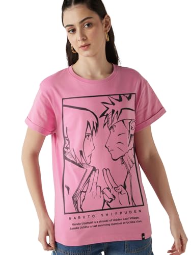 Bewakoof Official Naruto Merchandise WomenS Graphic Printed Boyfriend Fit Half Sleeve Round Neck Cotton Jersey T-Shirt_661959_Pi
