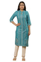W for Woman W Women Blue Festive Floral Print Viscose Straight Kurta set with Slim Pant