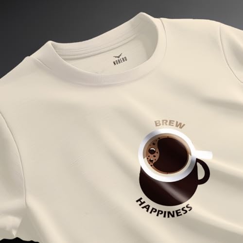 Nobero MenS Graphic Print Regular Fit T-Shirt (1M-Twts-C1030-Sa_Brew Happiness-Sand