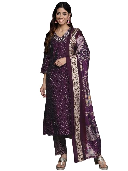 Varanga Women Zari and Beads Embroidered Kurta with Bottom and Dupatta