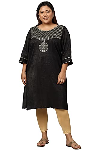 Aurelia Women Black Viscose Blend Geometric Yarn Dyed Straight Kurta