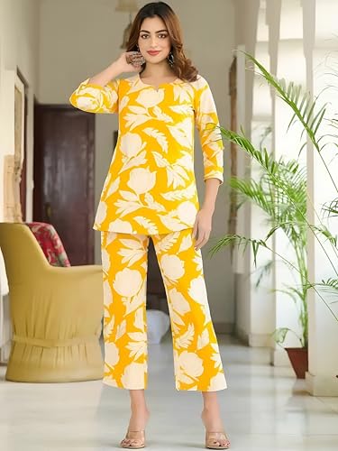 Pinkmint WomenS Pure Cotton Co Ord Set L Printed Stylish Top & Bottom Set L Wide-Leg Pant Loungewear L Day-To-Night Comfort Wea