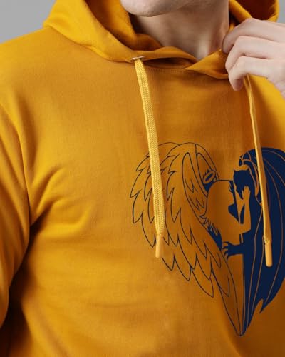 ADRO Men's Printed Hoodie, Cotton, Size 34, Mustard, Model H24-DEVI-MU