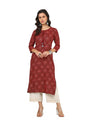 Soch Womens Maroon Rayon Bandhani Print Kurta With Tassels