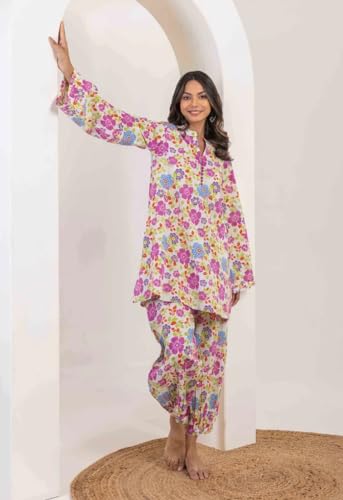Leriya Fashion WomenS Rayon Floral Printed Kurta With Pant Co Ord Set For Women Picnic Vacation For Ladies Full Set Ethnic Indi