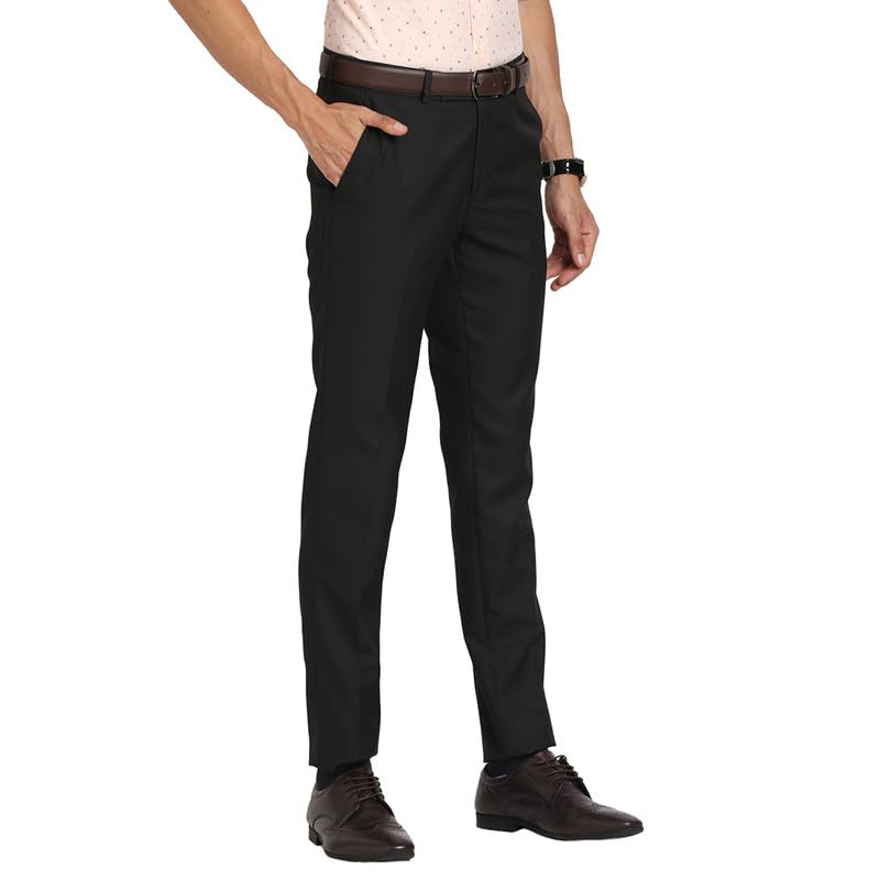 Turtle Men Pv Black Solids Slim Fit Formal Trouser