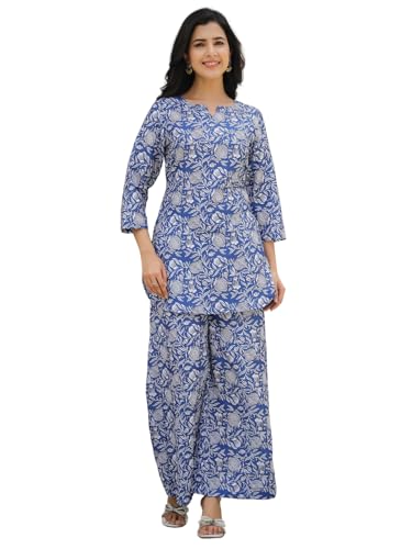 GRECIILOOKS Rayon Printed Classic Women Co-ord Set (GL-W2164&TR1130_Dark Blue