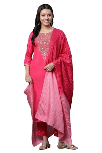Aurelia Dark Pink Dori Embroidered Kurta, Trousers and Dupatta Set