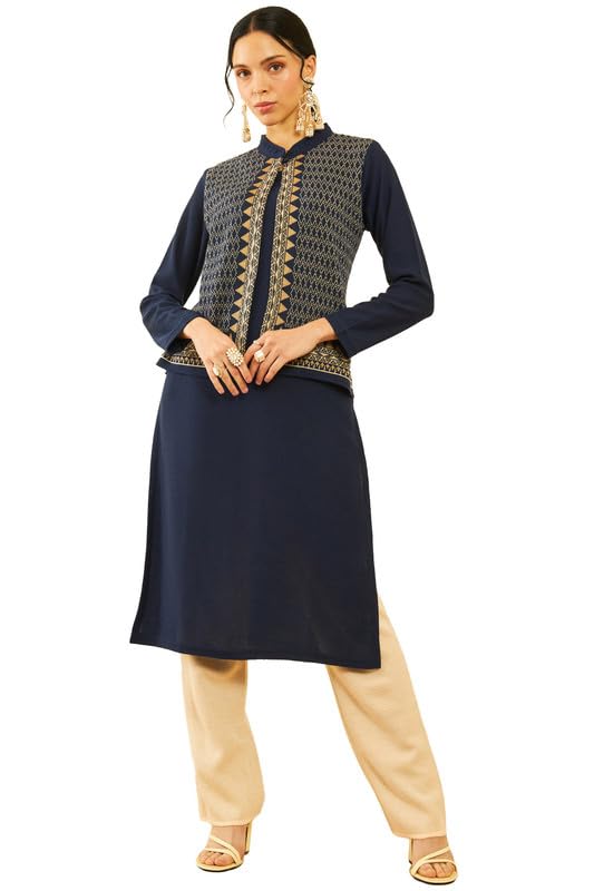 Soch Womens Acrylic Straight Winter Kurta with Jacket Overlay