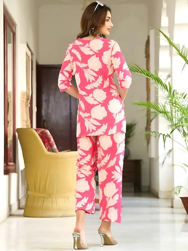 Pinkmint WomenS Pure Cotton Co Ord Set L Printed Stylish Top & Bottom Set L Wide-Leg Pant Loungewear L Day-To-Night Comfort Wea