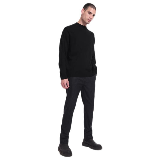 Bewakoof Mens Solid Oversized Fit Full Sleeve Round Neck Acrylic Sweater Black