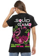 Bewakoof Official Squid Game Merchandise Womens Graphic Print Boyfriend Fit Half Sleeve Round Neck Cotton T-Shirt_683829_Black_