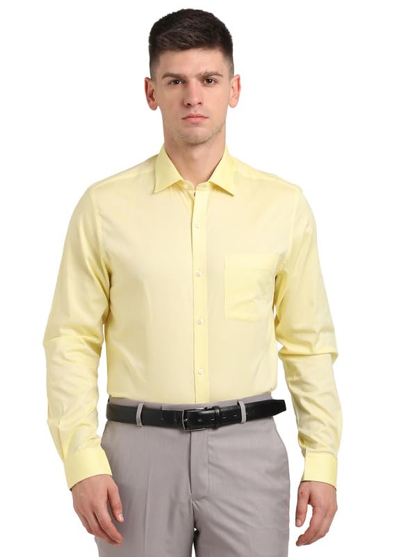 Turtle Men 100% Cotton Slim Fit Lemon Solid Formal Shirt