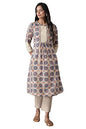 W for Woman Women Cotton Gathered A-Line Hand Block Print Kurta
