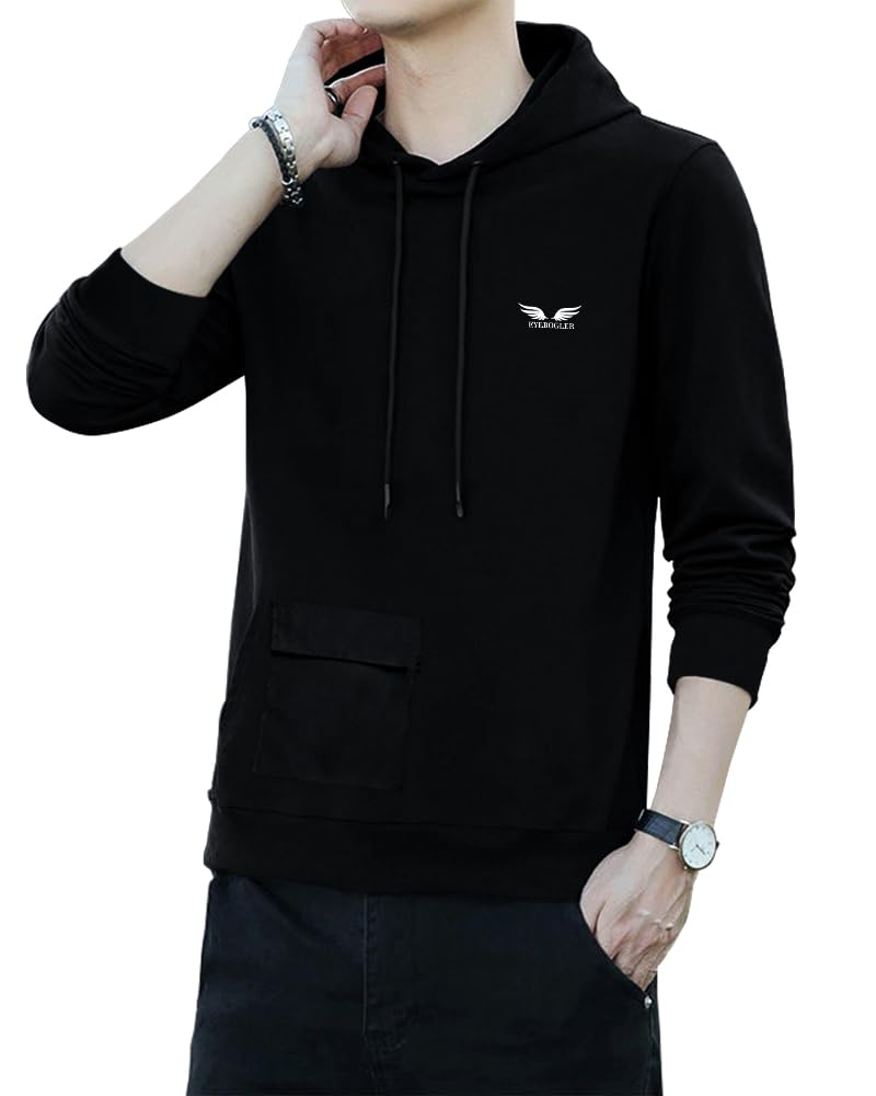Noble Monk Men Stylish Colorblock T-Shirt | Full Sleeve | Hooded Neck | Casual Tshirt For Men Black