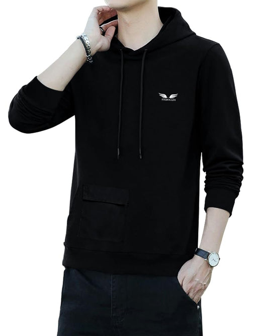 Noble Monk Men Stylish Colorblock T-Shirt | Full Sleeve | Hooded Neck | Casual Tshirt For Men Black