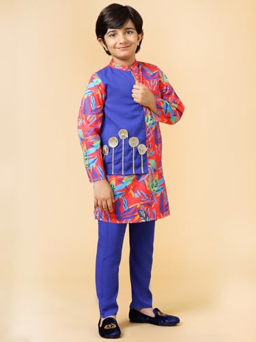 A.T.U.N. (All Things Uber Nice) Red Blue Printed Kurta Pyjama Set For Boys