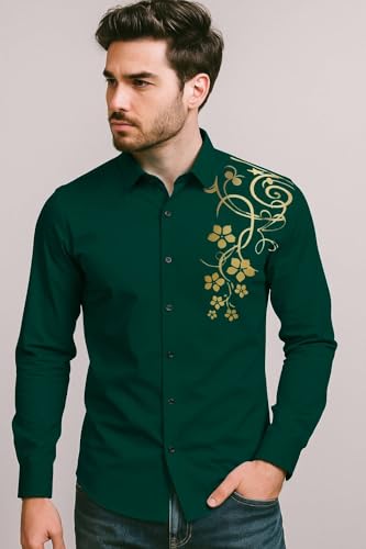 Zartha Men Solid Cotton Full Sleeves Casual Shirt For Men Stylish Latest Dark Green