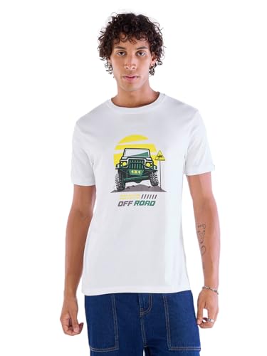 Bewakoof Mens 4x4 Off Road Graphic White Round Neck Half Sleeve T-Shirt