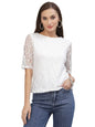 Style Quotient Women White Lace Insert Embroidered Floral Top