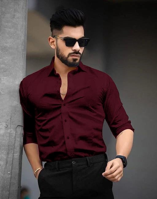 Tee Projekt Shirt for Men Cotton Plain Spread Collar Casual Shirt Parfect for ormal Wear, Home Wear, Office Wear Maroon