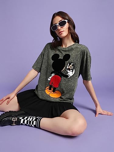 Bewakoof X Official Disney Merchandise Womens Mickey Graphic Printed Cotton T-Shirt - Oversized Fit, Round Neck, Half Sleeves_5
