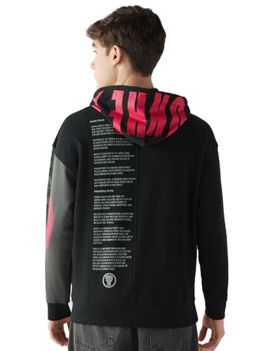Bewakoof MenS Graphic Print Oversized Fit Full Sleeve Hooded Poly Cotton Hoodies_644636_Black_3Xl