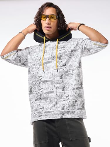 Bewakoof Heavy Duty 1.0 Official Cartoon Network Merchandise Mens Printed Oversized Fit Half Sleeve Hooded Neck Cotton T-Shirt_